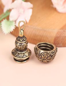 Keychains Brass Chinese letters zegenen lotus kalebas charmes koper gelukkige auto sleutelhanger hangers doos kas container fles4901805