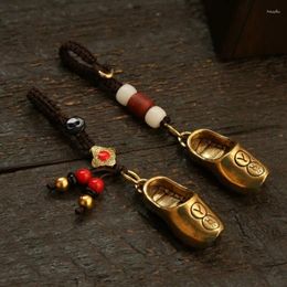 Porte-clés en laiton émulation chaussures pantoufles cuivre métal pendentif porte-clés chanceux noeud mascotte amulette charmes Dangle artisanat Feng Shui bijoux