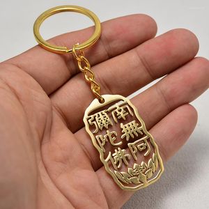 Keychains Boeddha Boeddhisme Zuid -amitabha woorden Good Fortune Gold Key Chain Ladies Vrouwen man auto Keychain