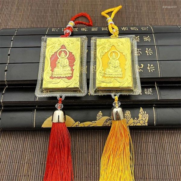 Porte-clés Bouddhisme Écriture Charme Pendentif Sûr Amulette Bouddhiste Porte-clés Chanceux Rétroviseur Cadeaux Accessoires Corde Voiture Suspendue