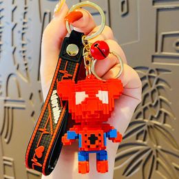 Keychains Bouwstenen Spider Bear Car Keychain Exquisite Cute Bag Pendant Doll Key Accessoires Creatieve persoonlijkheid Geschenken
