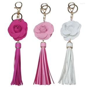 Porte-clés camélia porte-clés mode fleur sac pendentif porte-clés tissu et alliage matériel clés anneaux femmes fille porte-clés