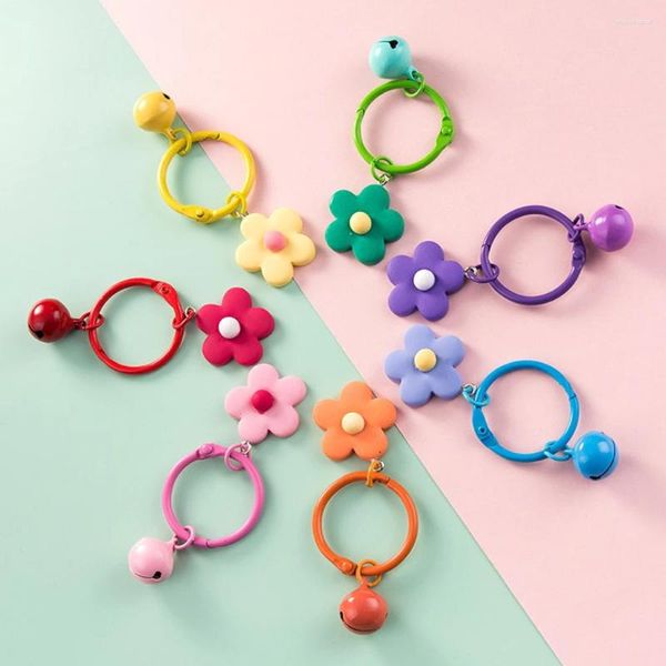 Porte-clés couleur bonbon fleur porte-clés avec cloche créative femmes étui pour écouteurs sac porte-clés pendentif accessoires
