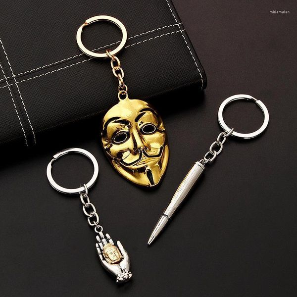 Sleutelhangers Auto Sleutelhanger Gouden Masker Sleutelhanger Creatieve Houder Sleutelhanger Metalen Ring Auto Accessoires Miri22