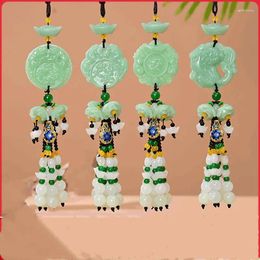 Porte-clés pendentif de voiture hors et en sécurité, Style chinois haut de gamme, intérieur en Jade, accessoires de décoration de rétroviseur Pixiu
