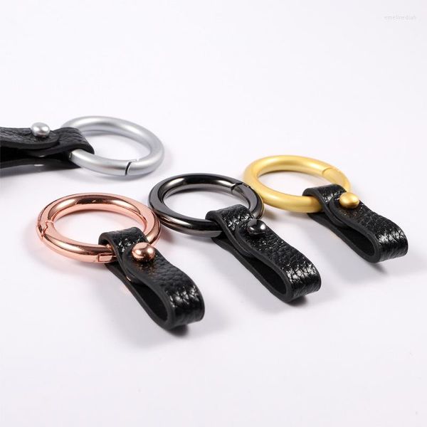 Porte-clés voiture télécommande porte-clés boucle Simple cuir véritable litchi motif hommes chaîne pendentif créatif