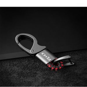 Sleutelhangers Auto Styling Lederen Metalen Embleem Sleutelhanger Sleutelhanger Voor Kia Rio 3 4 5 2013 2014 2021 2010 K3 k5 Met Logo Ring1292F