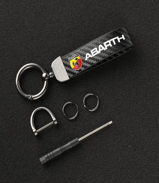 Porte-clés de voiture en fibre de carbone, anneaux en fer à cheval rotatifs à 360 degrés pour Fiat Abarth 595 500 124 Spider, accessoires 4588186