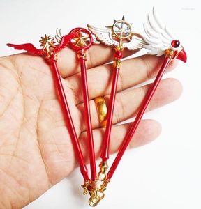 Keychains Card Captor Cardcaptor Sakura Wand Alloy Gold Key Chain Necklace Hangers Zakken FOB Charms Keyring Cosplay sieraden