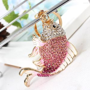 Keychains Carp Fish Keyring Creative Lovely Fashion Rhinestone Crystal Pendant Charm Purse Tas Tas Key Chain Women Accessoires Geschenk