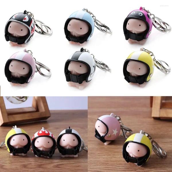 Porte-clés Couple de dessin animé porte-clés créatif casques de moto pendentif cinq étoiles forme Dingding jouet porte-clés accessoires de voiture cadeau