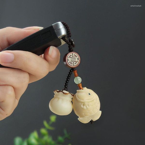 Keychains Keled Tagua Nut Nut Lotusfish Pendant Haveille porte-cl￩s Natural Ivory White Wood Charm fabriqu￩ ￠ la main Anneau de voiture