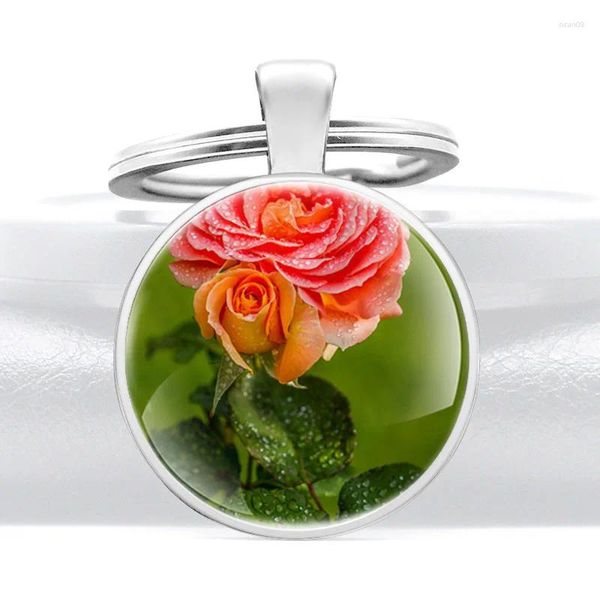 Keychains Charm Flower Glass Dome Key Moda Fashion Men Mujeres Joyas de joyas