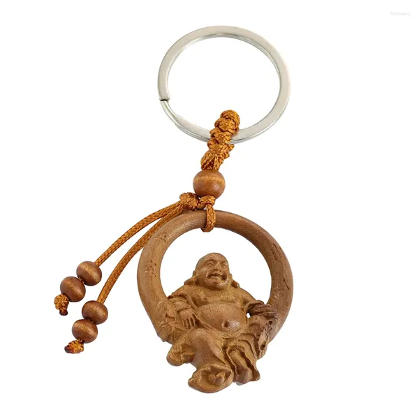 Porte-clés Charms Amulette Bouddha sans entrave de la liberté Maitreya Pendentif en bois de pêche Porte-clés Anneaux Zen Méditation Mascotte Dangle Bourse Bijoux