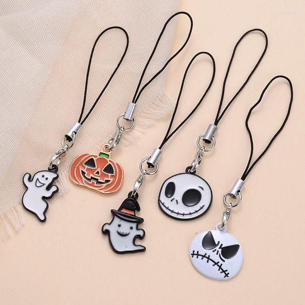 Porte-clés Charmes Halloween Style Métal Téléphone Mobile Porte-clés Sangle Lanière Accessoires Pour Femmes Fille Bijoux Anniversaires Cadeaux Décoration