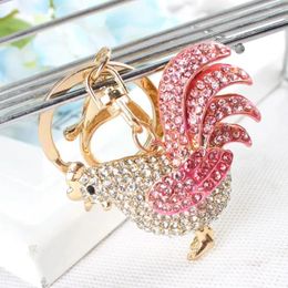 Keychains Poulet Cock Rooster Fashion Migne Rignestone Crystal Purse Sac Car Key Ring Chain Jewelry Birthday Party Mariage Cadeau