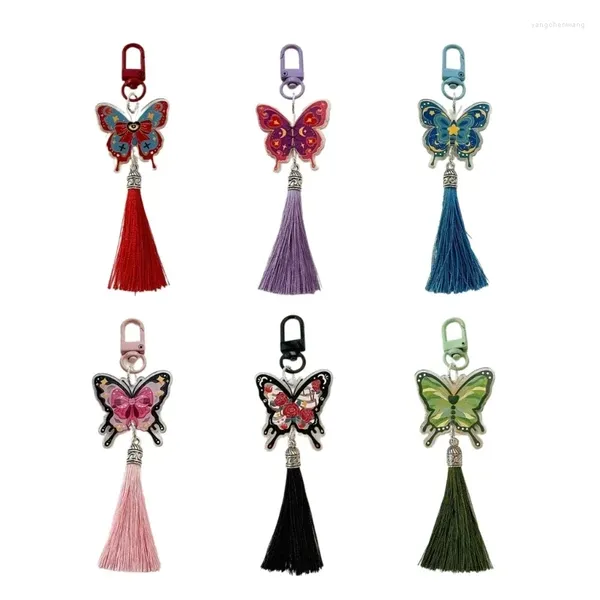 Llaveros Llavero de mariposa chino Vintage Colorido con borlas Llavero Colgante Bolsa Charm Bolso Decoración
