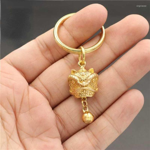 Porte-clés en laiton de style chinois, cloches de lion, personnalité de voiture pour hommes, pendentif gourde rétro mascotte cadeau cadeaux porte-clés pochette