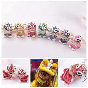 Porte-clés Style chinois Lion Dance Porte-clés Alliage Chaîne Pendentif Mignon Strass Porte-clés Cadeau Pour Enfants Amis En Gros Miri22