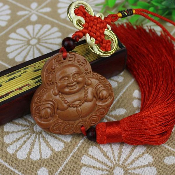 Porte-clés Style Chinois En Bois Sculpté Lotus Statue De Bouddha Pendentif De Voiture Creative Chanceux Fortune Bijoux Décor Xmas Charmant Accessoires