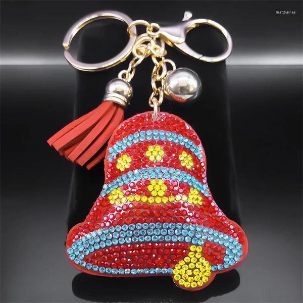 Keychins navideños Jingling Bell Crystal Keyring Keyrins para mujeres Gold Color Metal Metal Bag Bag Festival Joyería de regalo