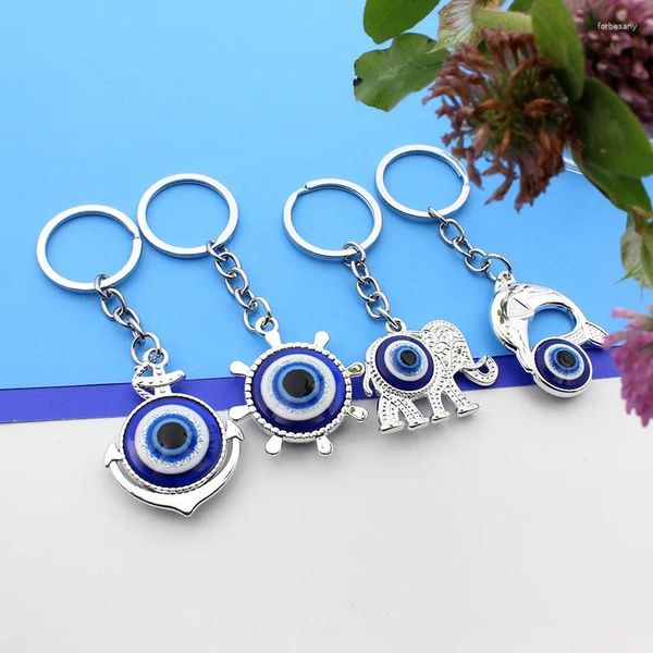 Llaveros Clásico Turco Lucky Blue Evil Eye Anchor Timón Elefante Delfín Llavero Mujeres Hombres Coche Acero Inoxidable Regalo Personalizado