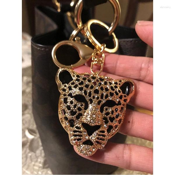 Porte-clés clair CZ mignon tête de léopard d'or porte-clés pour femmes hommes voiture pendentif bijoux accessoire fille sac porte-clés porte-clés porte-clés porte-clés