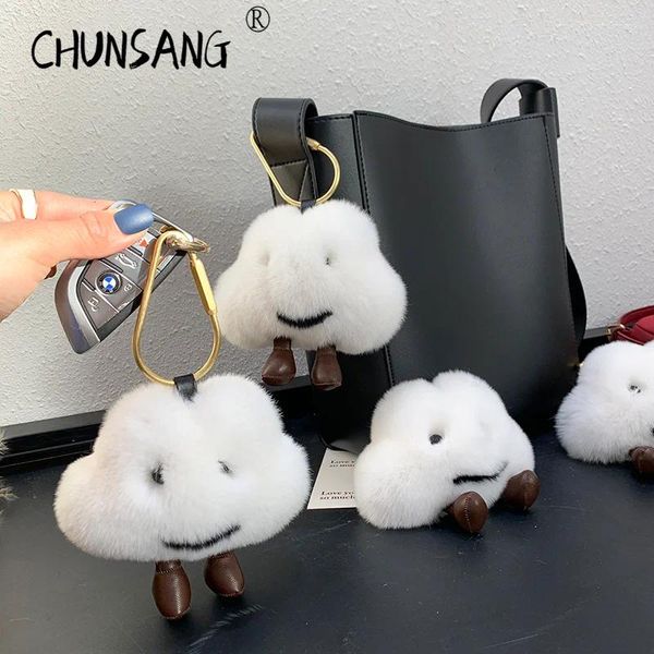 Keychains Cloud in Real Fur Handmade Handmade Key Chain Chain Sac Accessoire Car Keychain Keychain Keyrings Gifts For Women Girls Accessoires