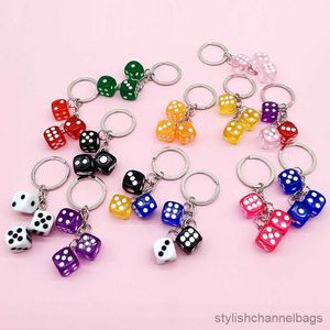 Keychains Color Creative Dice Charm Keychain For Women Men Geschenken Nieuwe statement grappige vierkante hanger Keyring Bag Box -sieraden