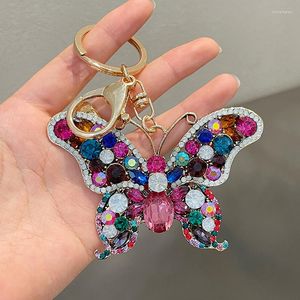 Keychains Color Crystal Butterfly Keychain glinsteren Volledige steigerlegering Key Chain For Women Girl Car Bag Accessoires Fashion Ring