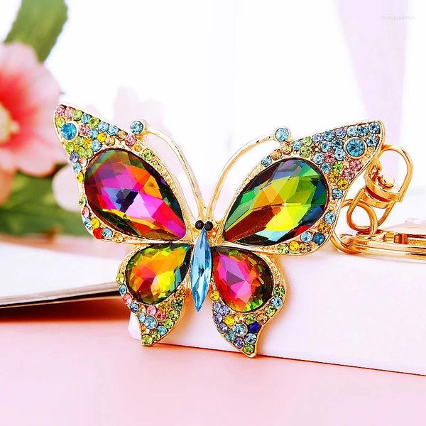 Porte-clés Couleur Strass Creux Papillon Métal Porte-clés Chaveiro Mode Cristal Insecte Charme Pendentif Sac À Main Accessoires Porte-clés Cadeau