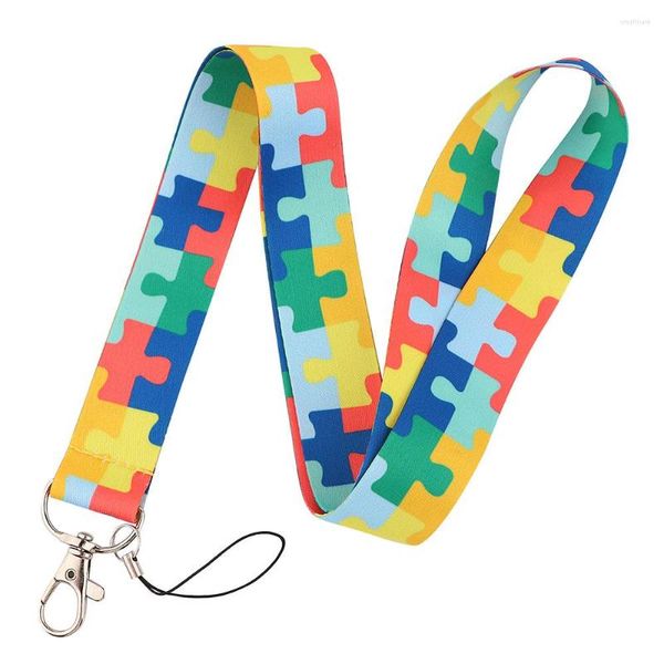 Llaveros Colorido Autismo Niño Rompecabezas Laberinto Correa para el cuello Cordones para llaves USB Gimnasio Tarjeta de identificación Insignia Soportes para teléfonos móviles DIY Cuerda para colgar Llavero