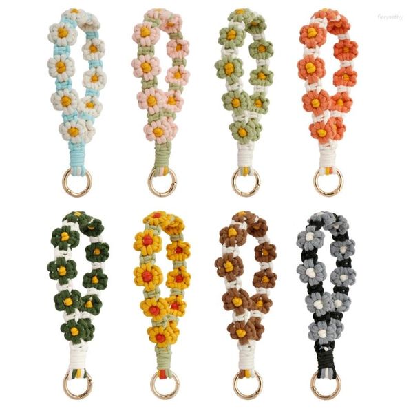 Porte-clés coloré fleur forme bracelet porte-clés tricot porte-clés présente de manière créative pour les adolescents filles cadeau d'anniversaire