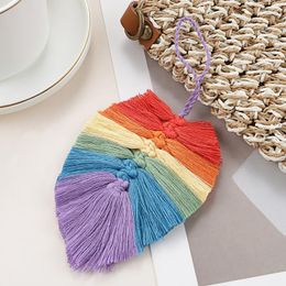 Llaveros coloridos hechos a mano en forma de hoja borla llavero bohemio llavero mujer bolso colgante accesorio joyería regalos Emel22