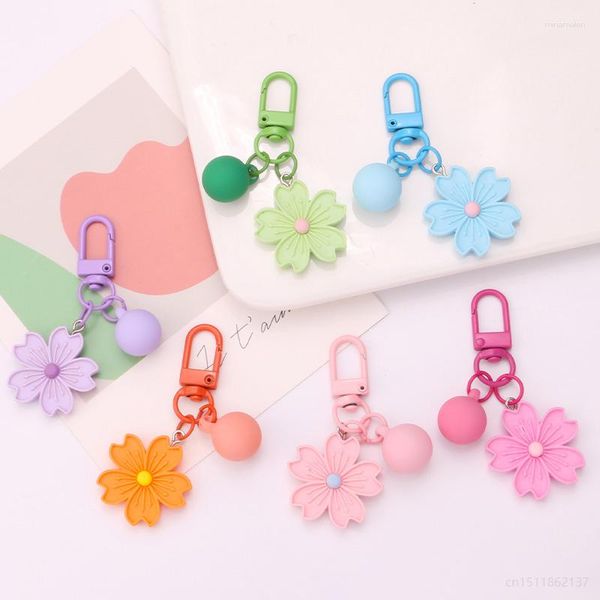 Porte-clés résine colorée fleur de cerisier porte-clés de voiture mignon boule de peinture porte-clés accessoires étui pour écouteurs sac pendentif bijoux cadeau