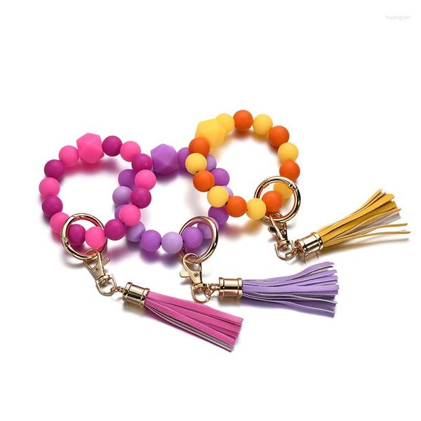 Porte-clés perles de Silicone colorées porte-clés porte-clés pour femmes mode Bracelet glands pendentif bijoux accessoires