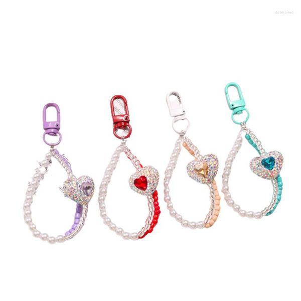 Porte-clés couleur coeur perlé, étui pour écouteurs, pendentif, accessoires de sac à dos, porte-clés pour femmes et filles, cadeaux créatifs