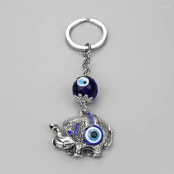 Keychains Come Alloy Metal Antique Silver Color Elephant Pendant Glass Glass Evil Eye Bead Protection Religion Clégeur Vintage Course de couverture vintage