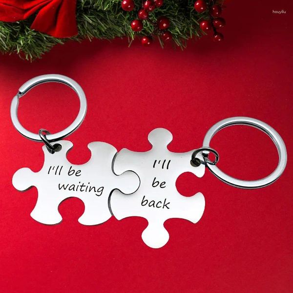 Keychains Puzzle Keychain Colgante Estaré esperando /de espalda cadena de llave Día de San Valentín Novia Novia Marido Esposa Regalo