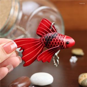 Keychains Cowhide Kleine goudvissen zak Charm Keychain Pure Handmade Red Vissen Geelhangende sleutelhanger Koi Koi