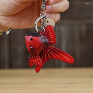 Keychains Cowhide Small Red Fish Car Sac Keychain Sac Accessoires personnalisés Permon