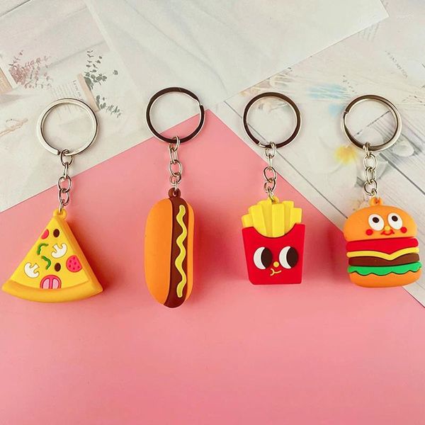 Llaveros Crative Cute Food Dog Pizza Hamburguesa Llavero Colorido Anti-Pérdida Amantes Bolsa Tiny Travel Accesssssories Colgante