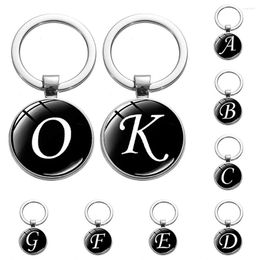 Keychains Creative 26 Letter Pendant Glass Ball Charms Car Keyring Accessories Bag ornamenten Key Holder paar Verjaardag cadeau