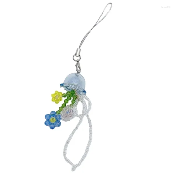Keychains Creative Acrylique Per perle Téléphone Blue Jellyfish Bowknot Flower Pendant Pending Keychain Sac charme DIY Backpack Decoration 264E