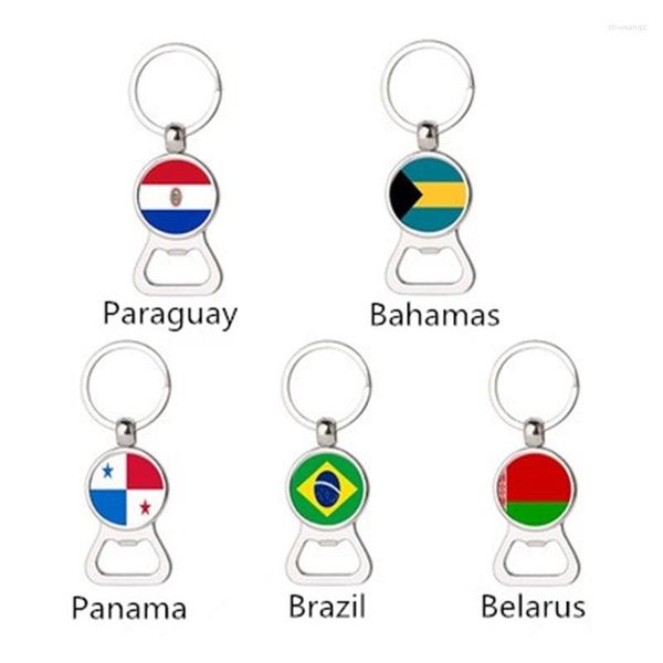 Porte-clés créatif Bahamas Paraguay Panama brésil biélorussie drapeau temps gemme multifonction porte-clés métal ouvre-bière accessoires