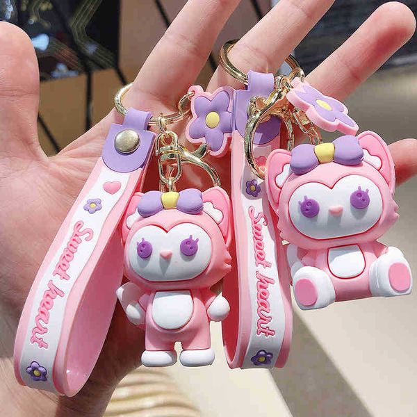 Porte-clés dessin animé créatif bébé renard poupée clé femme mignon voiture couple cartable pendentif