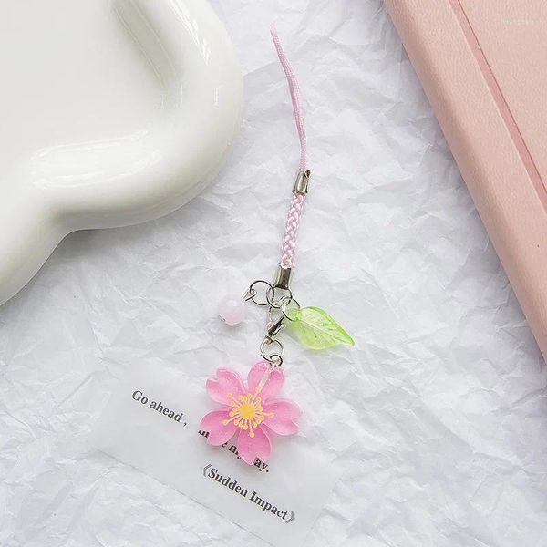 Keychains creative cherry blossom lentejuelas colgadas hechas a mano palo usb lanyard cadena de teléfonos móviles bolso lindo