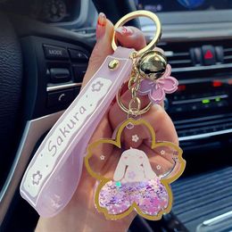 Llaveros creativos flores de cerezo llavero acrílico movimiento líquido aceite llavero para mujer niña lindo bolso llaveros joyería regalo218e