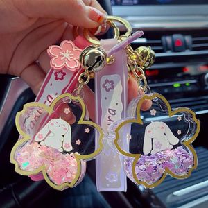 Keychains Creative Cherry Blossoms Keychain Acryl Moving Liquid Oil Beyring for Women Girl Cute Bag Key Chains Jewelry Gift313d