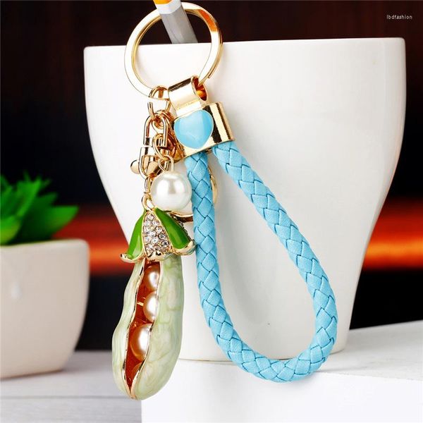 Llaveros Creativo Crystal Charm Colgante Llavero Rhinestone Bean Pea Soja Juguetes Regalo Keyholder